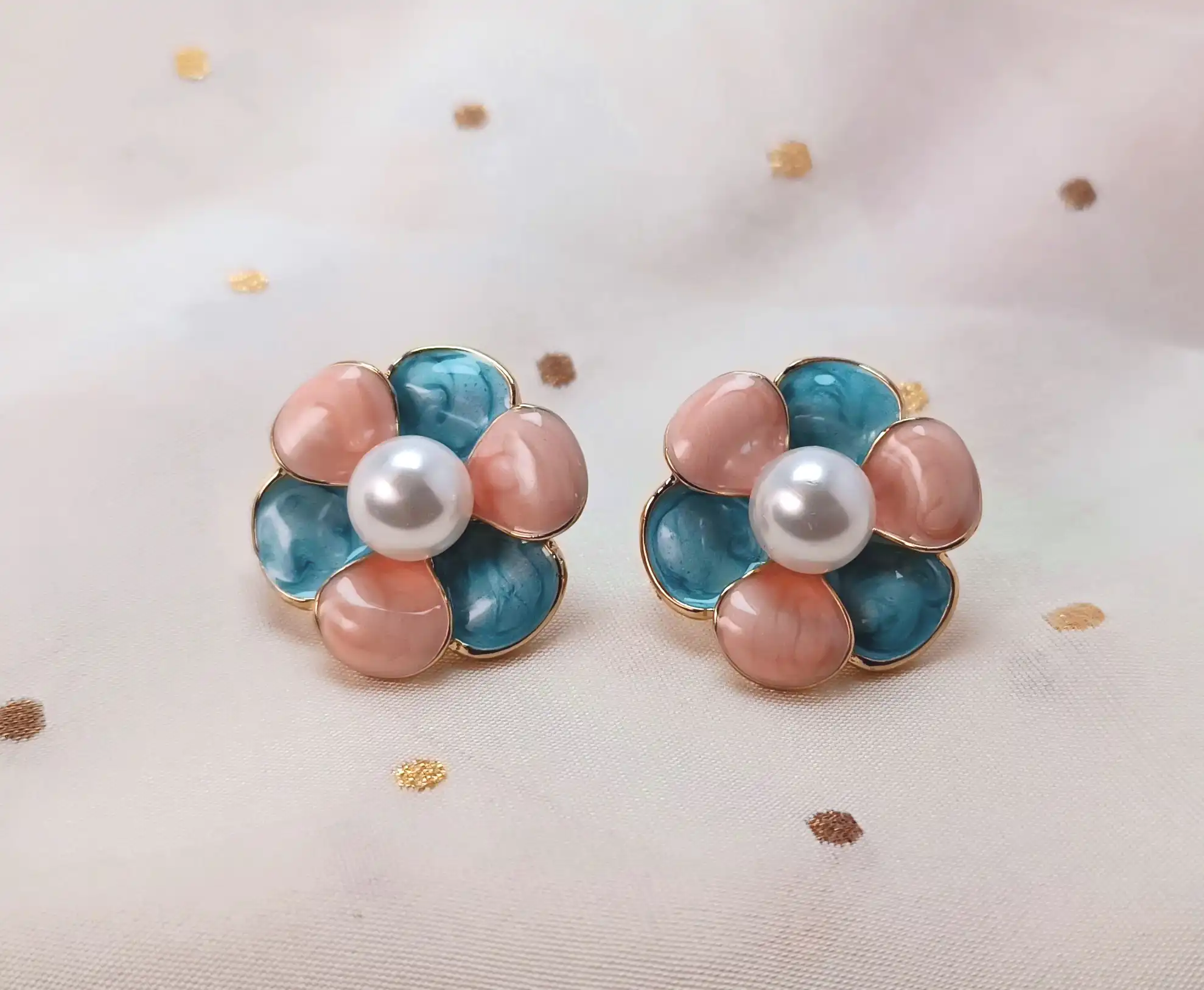 Floral Pearl Stud Earrings